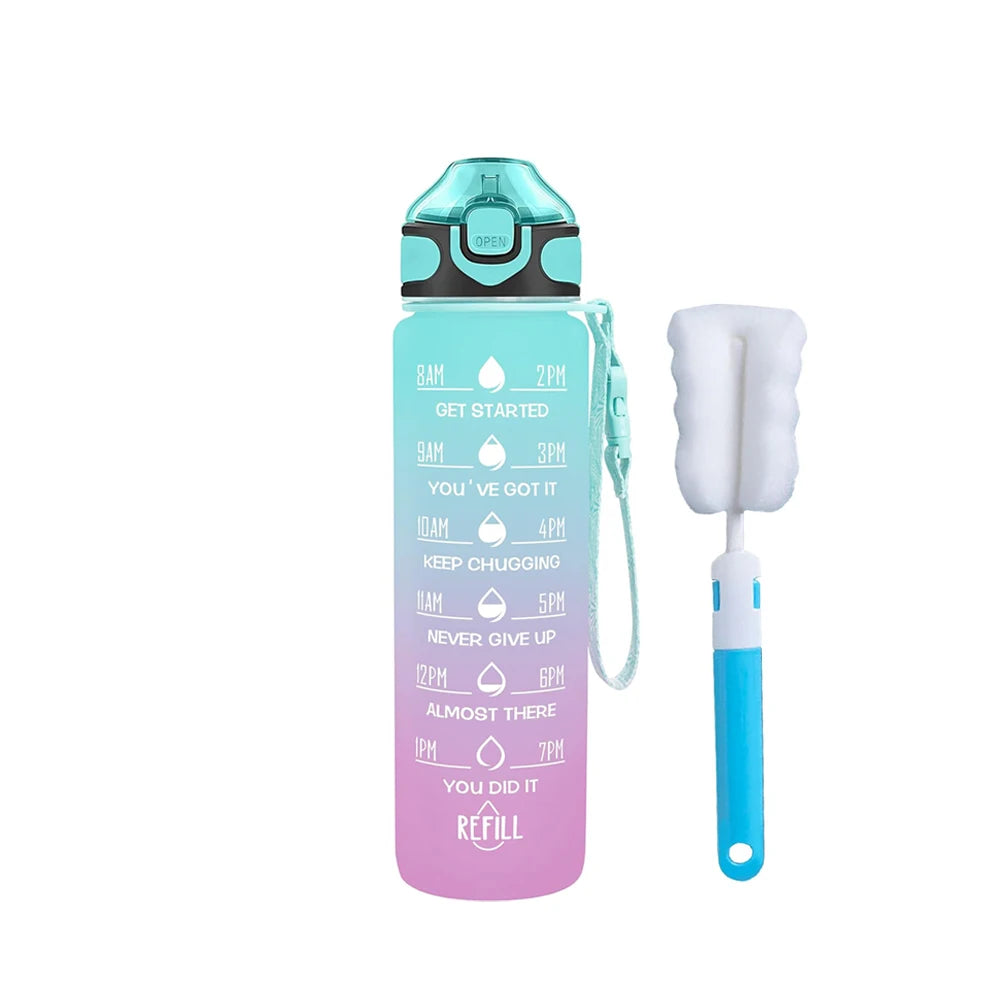 32 oz Drinking Water Bottle with Times to Drink and Straw, Motivational with Carrying Strap, Leakproof BPA & Toxic Free