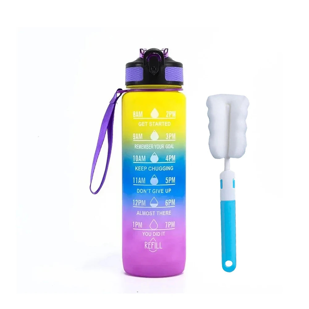 32 oz Drinking Water Bottle with Times to Drink and Straw, Motivational with Carrying Strap, Leakproof BPA & Toxic Free
